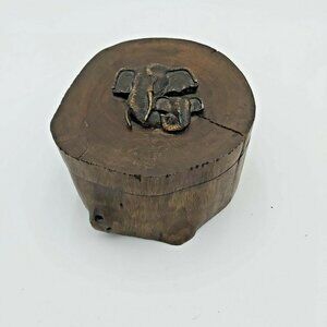 Elephant Dresser Box Wooden Hand Carved Slide Box Mother and Baby Giftware Decor